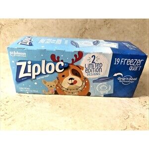 Ziploc Holiday Seal Top Freezer Quart Bags 2 Design Dogs Cookie Wreath 19 Count